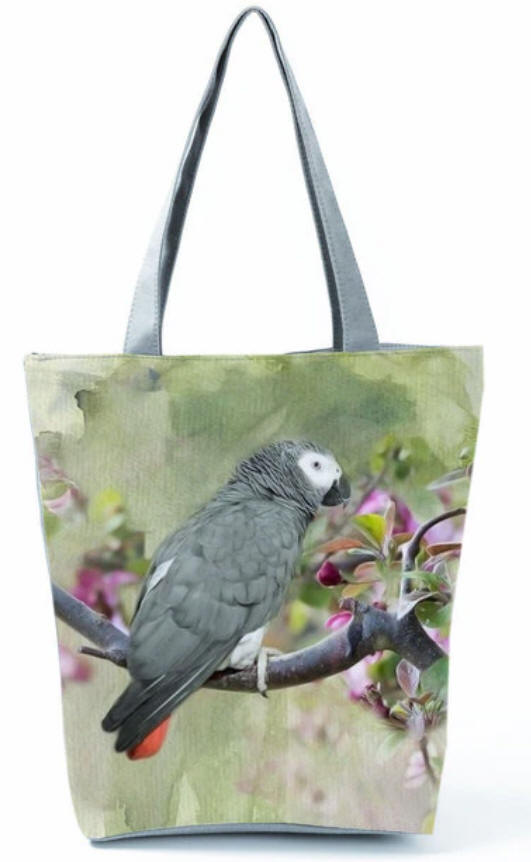 African Grey Zippered Tote Bag