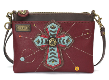 Chevron Cross - Maroon - brown - Mini Crossbody