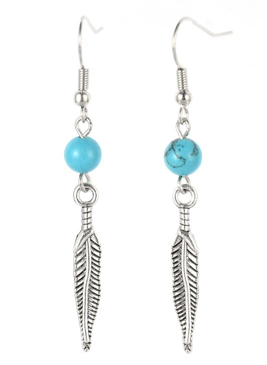 Faux Turquoise Feather Dangle Earrings